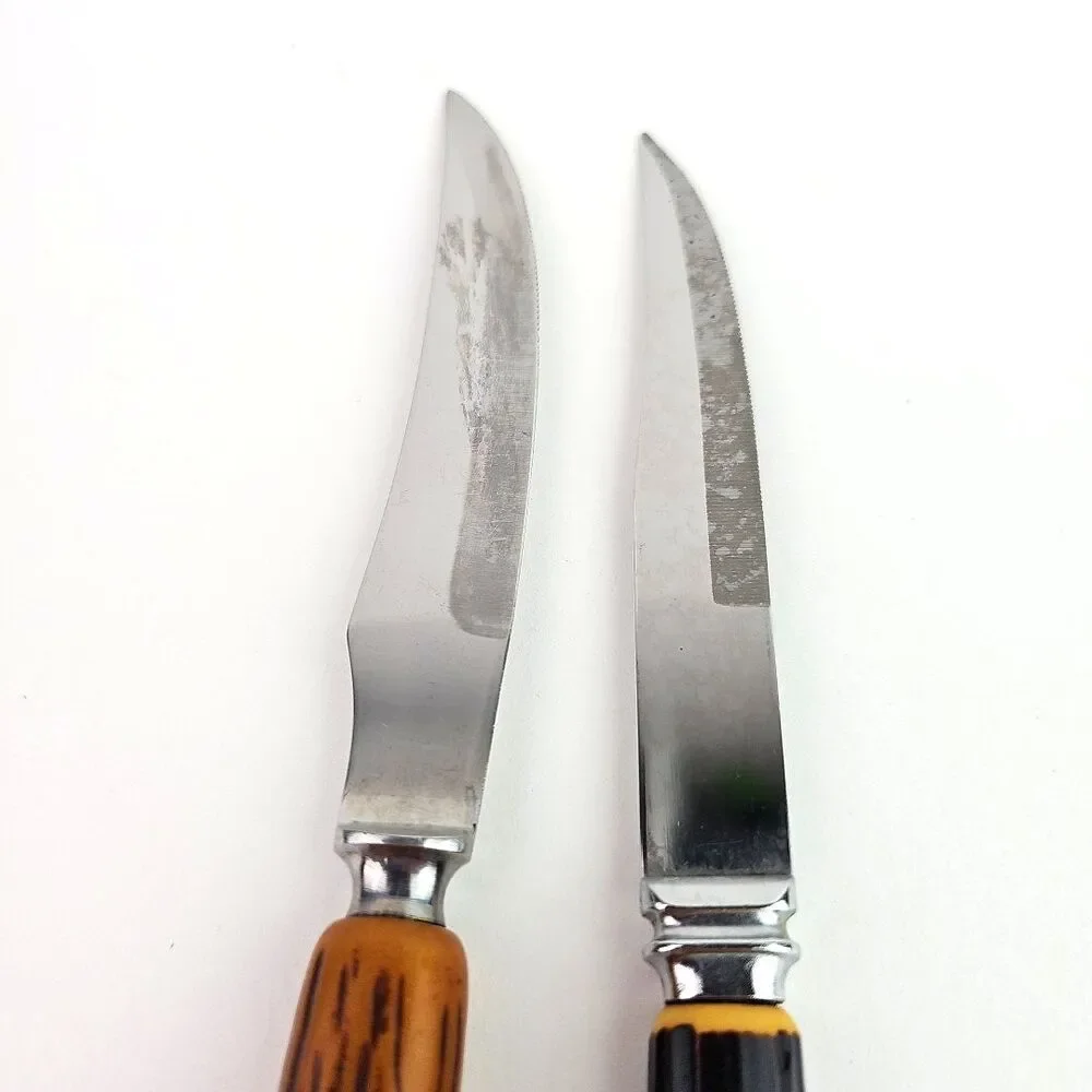 Sheffield English Stainless Deer Horn Style Steak Knife 4.50 in Blade Set of 2